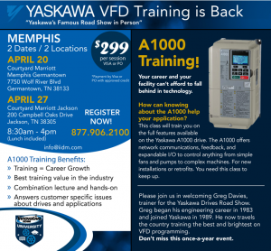 Yaskawa A1000 drives training coming to Memphis and Jackson, Tenn.